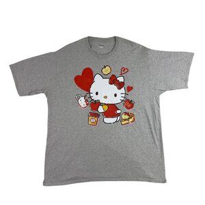 Sanrio Unisex Gray Hello Kitty Graphic T-Shirt With Hearts & Apples